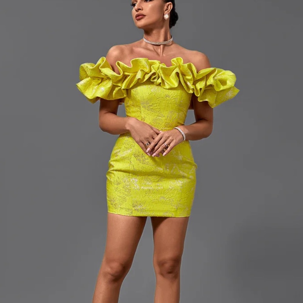 Worlddress off shoulder pleated mini dress